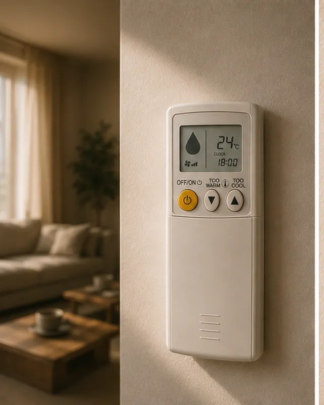 A wall-mounted air conditioner controller in a Dubai home.