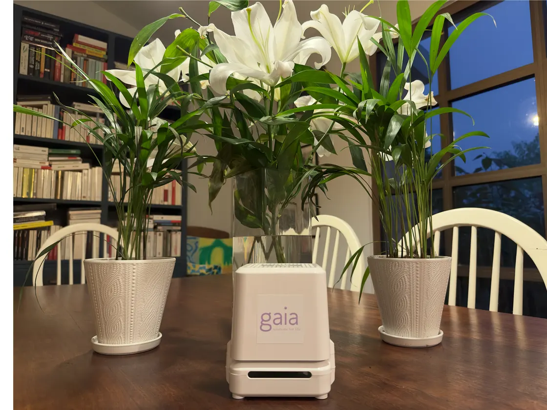 The Gaia POD2 air quality monitor, a small white enclosure carrying the Gaia logo